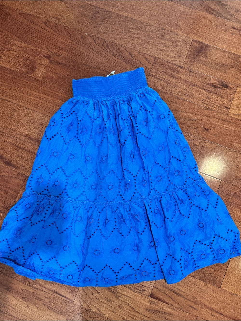 JENNIFER & GRACE blue eyelet 100% cotton skirt long smocked wst lined S
